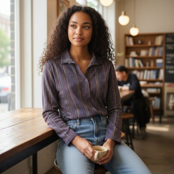 Vintage Metallic Stripes Shirt - Picture 1 of 7